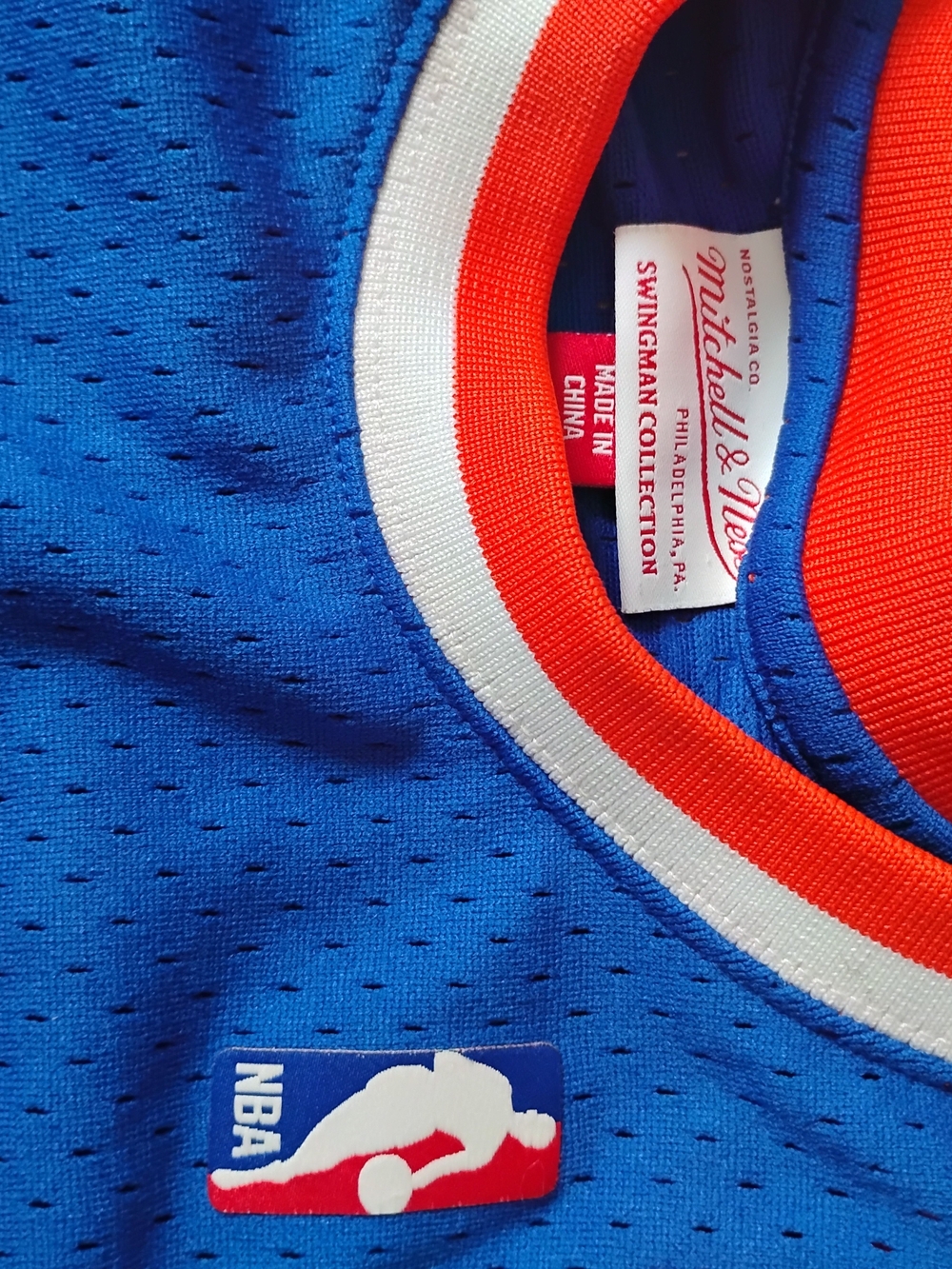 New York Blue Basketball Jersey with Red Number 34 - Picture 8 of 9